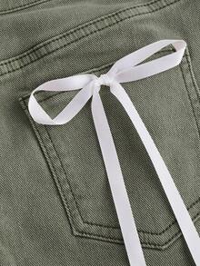 SHEIN MOD 女式蝴蝶结装饰口袋紧身牛仔迷你裙 - 軍綠色 - 查看 4