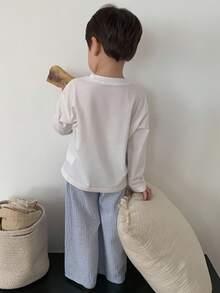 DAZY 2 Stücke Kleinkind Jungen Cartoon Muster Langarm T-Shirt & gestreifte weite Hose Lässig Pyjama Set