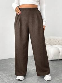 SHEIN Essnce Pantaloni larghi in vita elastica casual e comodi di moda per donne taglia forte in autunno e inverno, pantaloni da donna, pantaloni da lavoro, outfit autunnali, stile old money, pantaloni vintage, pantaloni curvy
