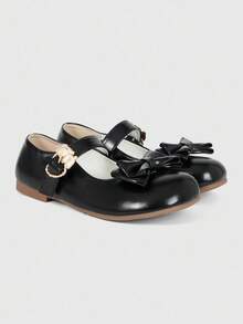 ROMWE Kawaii 棕色乐福鞋，包头玛丽珍鞋，蝴蝶结洛丽塔芭蕾平底鞋，女款 - 黑色 - 查看 4