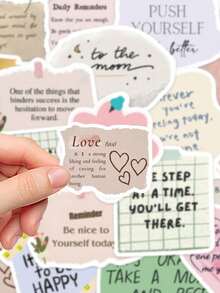 SHEIN 50pcs Debris In English Stickers Laptop Handbook Cell Phone Case Decorative Stickers Back To School Fragmented Text Stickers, Inspirational English Short Sentences Stickers, DIY Booklet, Luggage, Notebook Stickers - Multicolor - View 2