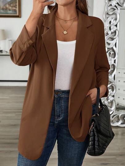 EMERY ROSE 秋季大码女式纯色翻领长袖休闲夹克