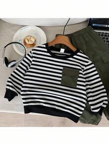 SHEIN 2件套男童条纹口袋圆领运动衫和慢跑裤套装 - 彩色 - 查看 1