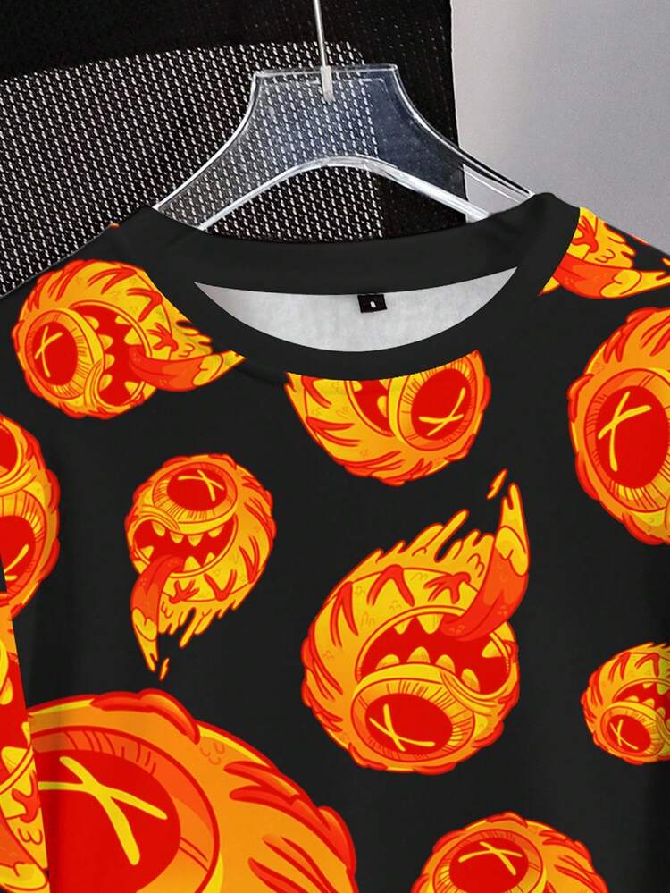 MADBALLS X SHEIN Women's Casual Fashionable Street Funny Cartoon All-Over Print Pullover Sweatshirt, Spring/Autumn - White - View 3