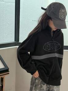 Dazy Kids Tween Girls Letter Embroidery Fleece Jacket,Winter - Grey - View 7