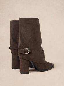 Rosivie Women's Fashionable Khaki Retro Western Style Suede Zipper Tall Boots - Brown - View 5