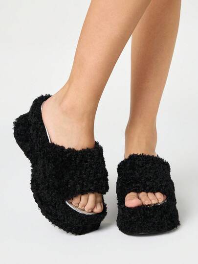 Women's Dark Punk Goth Sandals, Summer Open Toe Holiday Sandals, Black Strap Asymmetric Heel Outdoor Wedge Platform Sandals