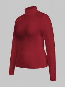 SHEIN Essnce Quần áo nữ cỡ lớn mùa thu thời trang mới mùa thu nữ kiểu Pháp mùa thu 2 mảnh áo phông đen trắng dài tay quần áo công sở nữ công sở nữ thường ngày đi làm áo sơ mi vải dệt kim dài tay áo phông dài tay áo đi chơi áo phông cổ lọ áo cổ lọ - Màu Đỏ Sâu - Xem 8