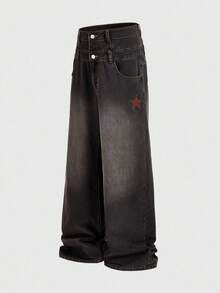 ROMWE MEN Casual 男士宽松阔腿休闲牛仔裤，双腰带 - 深灰色 - 查看 3