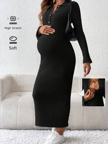 SHEIN Maternity Front Button Up Solid Color Casual Long Sleeve Sweater, For Winter