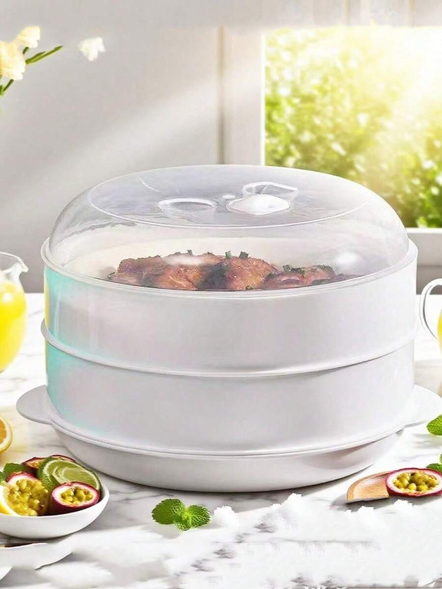 SHEIN 1pc Japanese-Style Microwave Steamer, Kitchen Bun & Dumpling Reheater With Lid, Multi-Layer Plastic Steamer Tray
