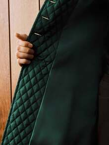 Arave 女式长款绗缝菱形格纹收腰泡泡袖夹克，秋冬 - 墨綠色 - 查看 8