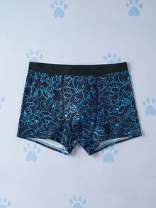 SHEIN X The Smurfs 男士舒适柔软卡通图案平角裤 - 黑色 - 查看 1