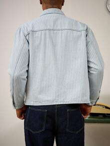 Manfinity Homme Men's Autumn Vertical Striped Denim Casual Loose Long Sleeve Shirt Men Striped Shirt - Light Wash - View 2