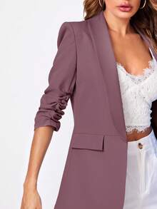 SHEIN Clasi 女士纯色优雅梭织办公室长袖西装外套秋冬装 - 淺灰紫 - 查看 5