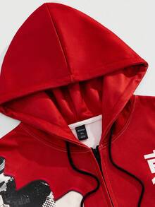 ROMWE MEN Anime sweat-shirt à capuche décontracté de base avec imprimé japonais pour hommes, automne - Rouge - Voir 3