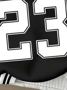 少女休闲简约23数字印花图案，时尚篮球球衣风格，学院风，街头时尚，返校季，宽松圆领舒适长袖卫衣，适合秋冬季节穿着，也可作为棒球夹克、男童卫衣、棒球上衣或女童棒球夹克穿着。 - 彩色 - 查看 5