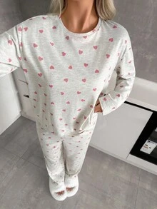 EURMUSE 加大码 2 件可爱心形图案家居服可爱睡衣套装 - 彩色 - 查看 5