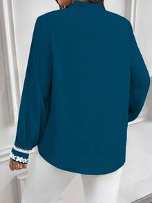 EMERY ROSE Áo sơ mi dài tay cổ và tay áo viền màu tương phản cỡ lớn mặc thường ngày/đi làm - Màu xanh ngọc - Xem 2