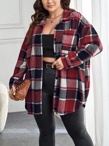 SHEIN Essnce Plus Size Plaid Print Button-Front Casual Long Sleeve Shirt/Fall/Winter
