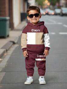 SHEIN 2 件套年轻男孩休闲宽松套头连帽衫，适合秋冬季 - 彩色 - 查看 2