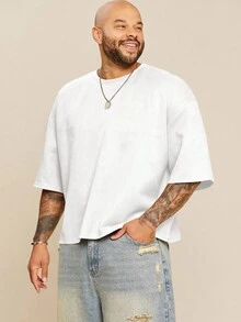EASEVO Plus Size Men's Loose Fit Embroidered Round Neck Short Sleeve T-Shirt, Suitable For Summer - White - View 5