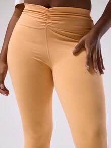 MUSERA Legging Ketat Berkerut Ukuran Plus untuk Olahraga Kasual, Legging Latihan Dasar - Kuning - View 5