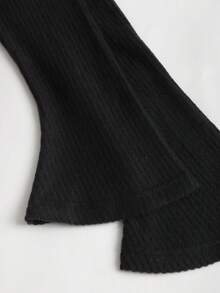 Sweetra 2 件女式休闲街头风格罗纹长袖开衫和修身褶边蕾丝吊带裙套装，黑色，保暖内衬，适合春季、秋季、冬季 - 黑色 - 查看 5