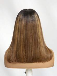 Bye Bye Knots 7x5 Lace Brown With Blonde Piano Highlights Straight Bob Wig With Dark Roots Glueless Bob Wigs 100% Human Hair Ready To Wear Pre Cut Pre Bleached Pre-Pluck Transparent Lace With Drawstring - S1/27 - View 4