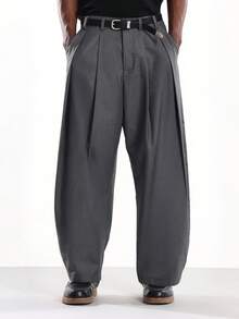 SUMWON 宽松百褶正装裤专业阔腿裤正式商务装办公室服装经典斜纹布 - 深灰色 - 查看 1