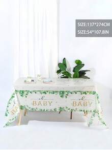 3 piezas 137*274CM/54*108IN Mantel desechable, mantel con estampado de hojas de eucalipto fresco, adecuado para fiestas temáticas y decoración diaria - Multicolor - Ver 3