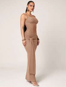 Silquee Váy ôm vai lệch màu gợi cảm cho nữ - Màu Khaki - Xem 6