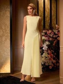 MOTF Soiréza WOMEN'S LIGHT PLEATED GATHERED DESIGN CASUAL DRESS - Yellow - View 4