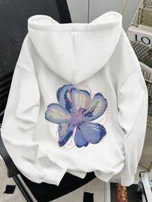 SHEIN 女士休闲宽松落肩卫衣 - 白色 - 查看 1