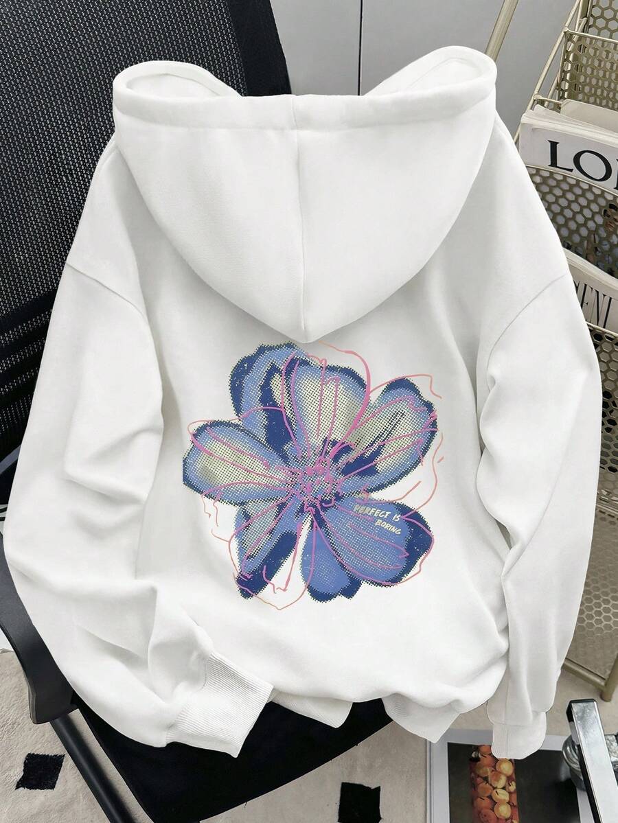 SHEIN 女士休闲宽松落肩卫衣 - 白色 - 查看 1