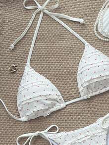 Bellisia 女士波尔卡圆点露背性感比基尼套装，适合海滩度假 - 紅白色 - 查看 3