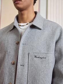 SWAVVY Men's Casual Solid Color Overcoat, Fall Winter - Light Grey - View 2