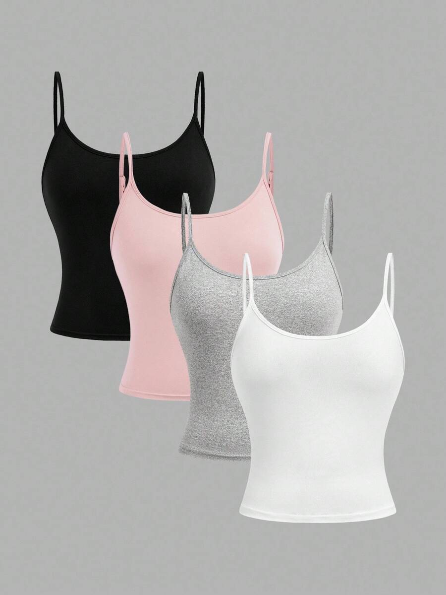 Girlism 4 件套青少年女童短款休闲吊带背心，适合春、夏、秋、冬