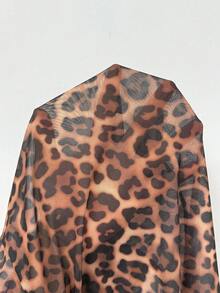 SHEIN PETITE Sexy Vintage Leopard Print Mesh Bodysuit, Women Long Sleeve Sheer Tight-Fitting Jumpsuit Cheetah Print - Brown - View 11
