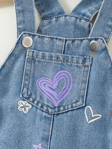 SHEIN Playful Pals 1pc Girls/Baby Girls Cute Fashion Blue Heart Denim Bib Pants Baby Girl Outfit Baby Girl Pants Baby Girl Overalls Fall Winter Baby Girl Denim Overalls Baby Girl Overalls Outfits Baby Girl Clothes Overalls Kawaii Jeans Fall Winter 90s Baby Girl Outfit Purple Outfits For Girls - Blue - View 7