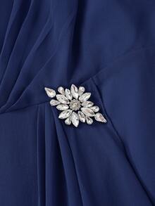 Ellevyn Conjunto elegante de chaqueta de manga 3/4 de frente abierto y vestido con tirantes gruesos para mujer de talla grande de unicolor - Azul Marino - Ver 10