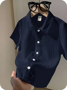 1 件年轻男孩儿童休闲学院舒适翻领宽松白色短袖衬衫适合通勤上学日常休闲学院适合返校适合生日派对、聚会、表演、婚礼、洗礼、返校日常适合上学适合旅行适合运动适合春夏季