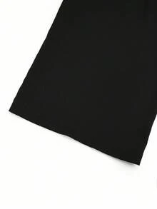 Sweetra Plus Size Women's Design 2 In 1 Metal Buckle Decor Suit Pants, Slimming, Elegant, Versatile, Suitable For Work And Casual Wear, Straight Leg, Autumn/Winter Ruffle Pants Fold Over Pants Black Flare Pants Pants Wide Leg - Black - View 6