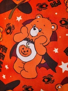 SHEIN X Care Bears 1 件万圣节熊印花靠垫套，45*45 厘米（不含枕芯），南瓜橙色，天鹅绒面料，柔软舒适 - 彩色 - 查看 7