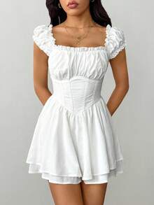 SHEIN PETITE Women'S Solid Color Double Layer Ruffle Hem Dress,Lavender Dress