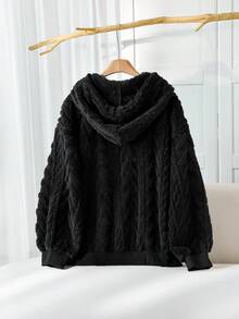 SHEIN CURVE+ 冬季衣服大码秋冬季超加厚双抓绒连帽棉服保暖外套女秋季女几何图案双面连帽抓绒度假/秋冬