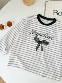 Genkimix Kids Tricou casual cu dungi și imprimeu cu funde pentru fete - alb - Vizualizare 4