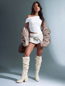 SHUZIA 女式杏仁形高跟休闲及膝靴 - 米色 - 查看 3