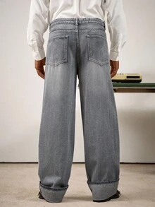 RivetRise Men's Washed Gray Straight Loose Fit Jeans - Grey - View 2