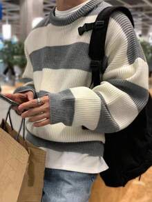 Manfinity CasualKnits Men's Casual Colorblock Striped Sweater, Autumn/Winter